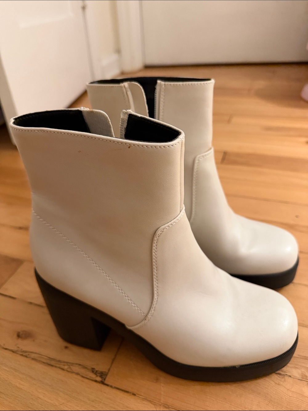 Women's Cream Ankle Booties with Block Heel